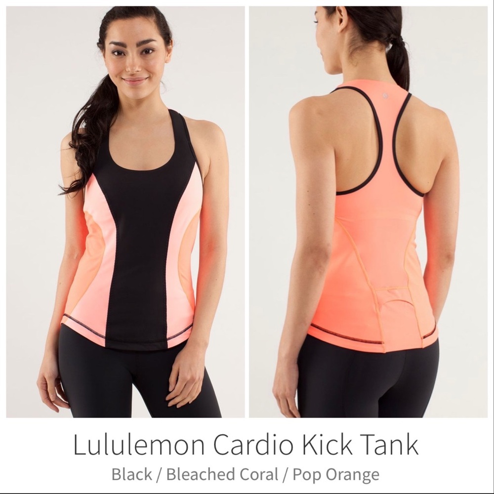 Lululemon cardio kick tank top coral pink orange black size 4